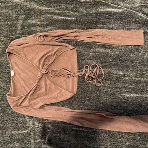 Garage Pink Tie Front Fitted Crop Top Blouse